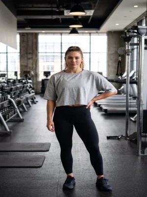 Split-back relaxed fit cropped athletic tee in heather grey, front view