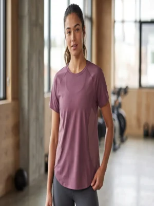 Lululemon Swiftly Tech short-sleeve curve hem tee in deep purple, front view